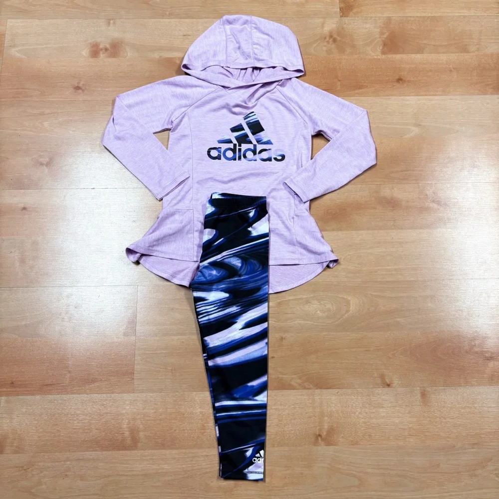 NWT Adidas Pink/Purple & Black 2-Piece Melange Hooded Top & Leggings Size 4